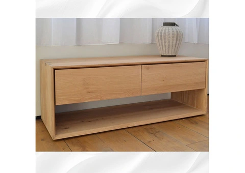 Classic Oak Wood Media Unit by Nismaaya Decor Timeless Style and Functionality.