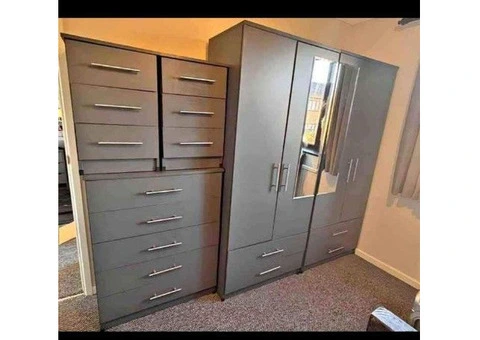 1,2,3,4,5,6,7,8 Door wardrobe with chest of drawer and bedside ready for free shipping - 22/24
