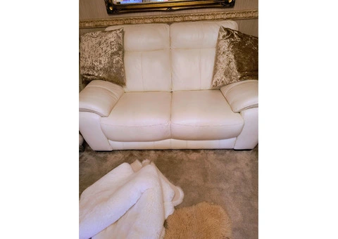 3 and 2 white leather recliner sofas - 2/4