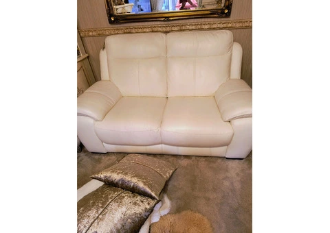 3 and 2 white leather recliner sofas - 3/4