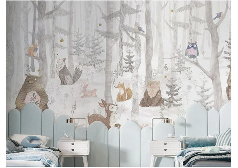 Cartoon Animal Peel & Stick Wallpaper for Nursery