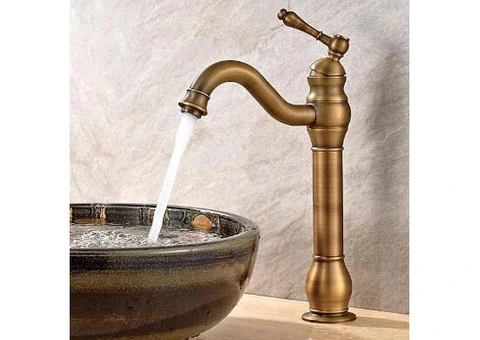 Antique Brass High Version Mixer Bathroom Sink Tap TA0199F - 2/5