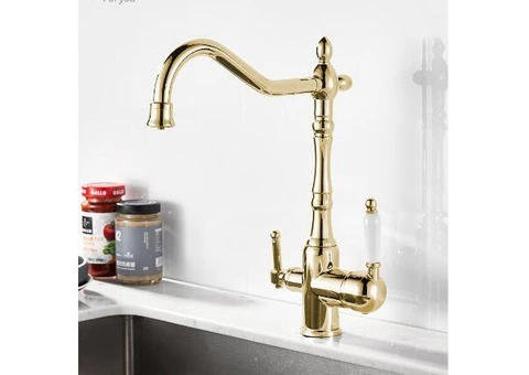 Golden Brass 3-Way Water Filter 360° Rotatable Drinking Kitchen Tap TG0222 - 1/4