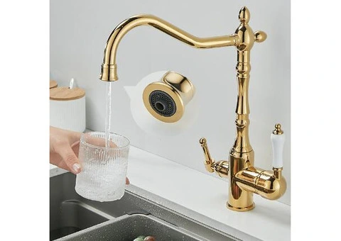 Golden Brass 3-Way Water Filter 360° Rotatable Drinking Kitchen Tap TG0222 - 2/4