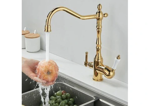 Golden Brass 3-Way Water Filter 360° Rotatable Drinking Kitchen Tap TG0222 - 3/4