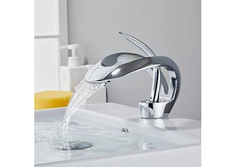Modern Waterfall Chrome Bathroom Single Handle Basin Sink Mixer Tap TC0358 - 2/3