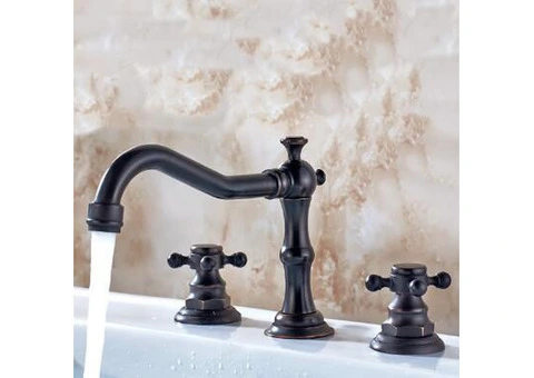 Antique Black Bronze Brass Bathroom Sink Tap Three Pieces Tap T0477L - 1/4