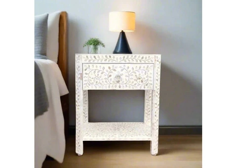 Stylish Mother of Pearl Inlay Bedside Table