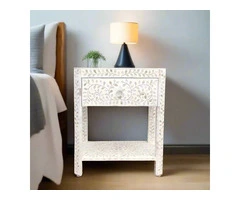 Sophisticated Mother of Pearl Inlay Bedside Table