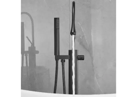 Black Freestanding Floor Mount With Hand Shower Single Handle Brass Bathtub Tap TBS0458 - 1/5