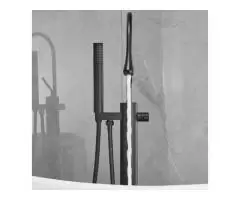 Black Freestanding Floor Mount With Hand Shower Single Handle Brass Bathtub Tap TBS0458
