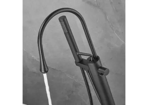 Black Freestanding Floor Mount With Hand Shower Single Handle Brass Bathtub Tap TBS0458 - 4/5