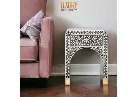 Black and White Bone Inlay Bedside Table by Luxury Handicraft