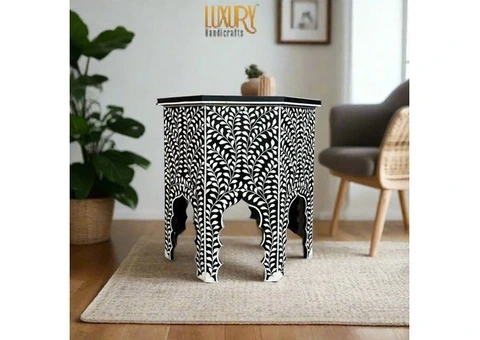 White Bone Inlay Side Table for a Stylish Touch