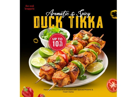 Enjoy 10% Off on Our Delicious Duck Tikka at The Oval Brasserie!