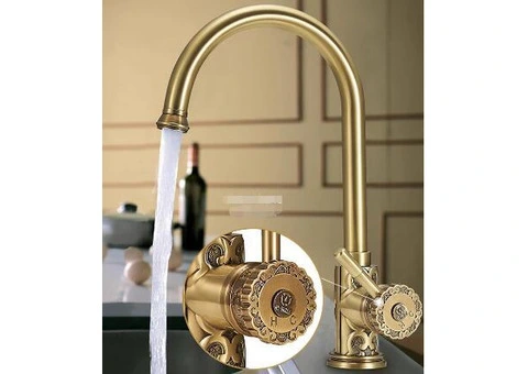 Antique Brass Carved Court Style Kitchen/Bathroom Sink Tap TA630L - 2/4