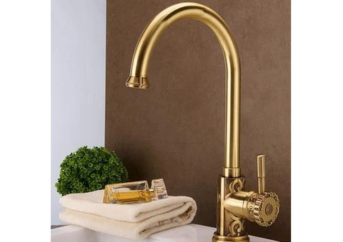 Antique Brass Carved Court Style Kitchen/Bathroom Sink Tap TA630L - 3/4