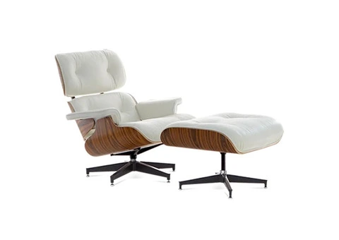Eames Style Lounge Chair Replica White Leather and Rosewood Veneer in UK - 1/5