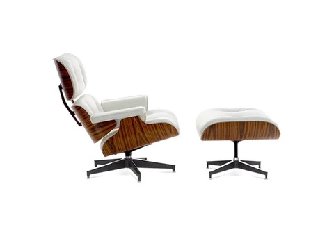 Eames Style Lounge Chair Replica White Leather and Rosewood Veneer in UK - 3/5