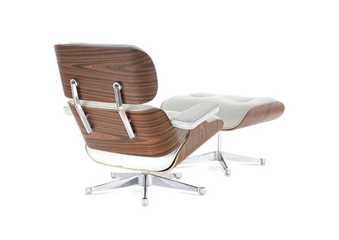 Eames Style Lounge Chair Replica White Leather and Rosewood Veneer in UK - 4/5