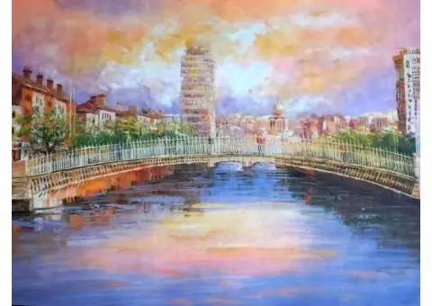 Dublin Oil Painting - Ha'Penny Bridge