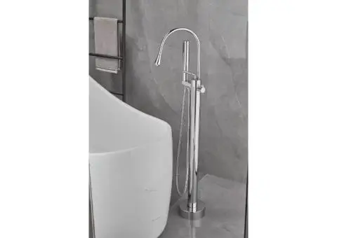 Chrome Freestanding Floor Mount With Hand Shower Single Handle Brass Bathtub Tap TCS0458 - 1/4