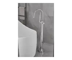 Chrome Freestanding Floor Mount With Hand Shower Single Handle Brass Bathtub Tap TCS0458