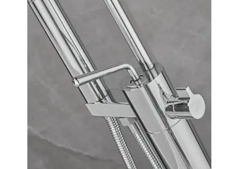 Chrome Freestanding Floor Mount With Hand Shower Single Handle Brass Bathtub Tap TCS0458 - 2/4