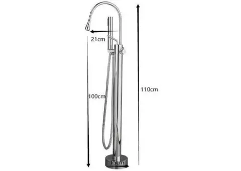 Chrome Freestanding Floor Mount With Hand Shower Single Handle Brass Bathtub Tap TCS0458 - 4/4