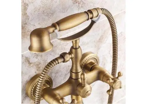 Traditional Antique Brass Finish Tub Tap With Hand Shower - TSA011 - 1/6