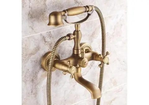 Traditional Antique Brass Finish Tub Tap With Hand Shower - TSA011 - 2/6