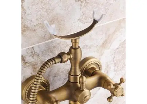 Traditional Antique Brass Finish Tub Tap With Hand Shower - TSA011 - 3/6
