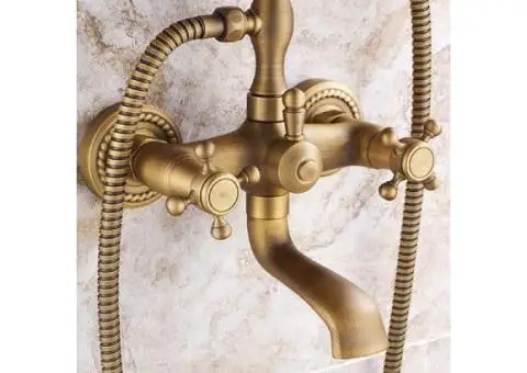 Traditional Antique Brass Finish Tub Tap With Hand Shower - TSA011 - 4/6