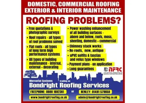 DOMESTIC, COMMERCIAL ROOFING AND EXTERIOR & INTERIOR MAINTENANCE