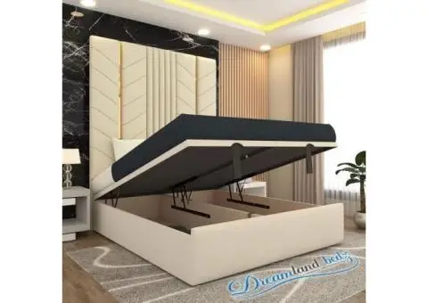 Luxurious Golden Pyramid Bed with Optional Ottoman Storage { 3 pieces split headboard} - 3/8