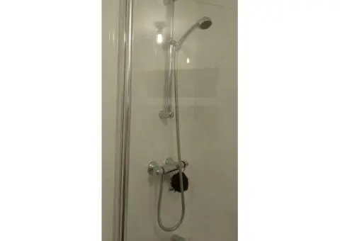 White bath shower taps and screen - 1/9