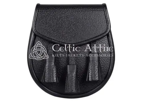 Black Leather Scottish Kilt Day Sporran