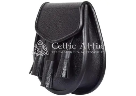 Black Leather Scottish Kilt Day Sporran - 2/2