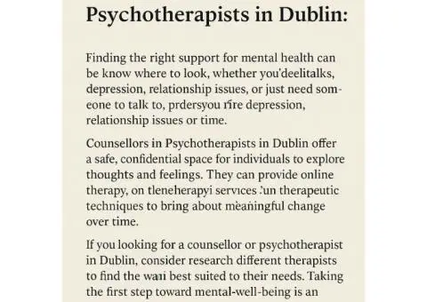 Top Counsellors and Psychotherapists in Dublin: Your Guide to Mental Health Support