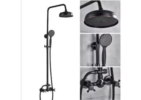 Antique Black Wall Mount Retro Kit Dual Knobs Handheld Spray Brass Shower Taps Set TS0310 - 2/5