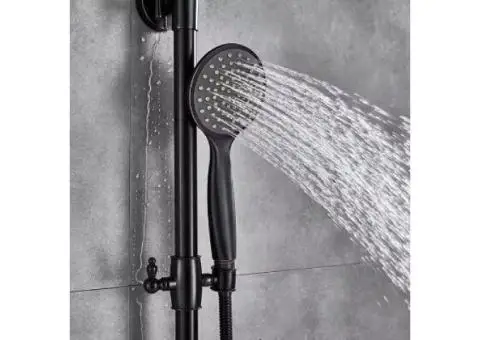 Antique Black Wall Mount Retro Kit Dual Knobs Handheld Spray Brass Shower Taps Set TS0310 - 3/5