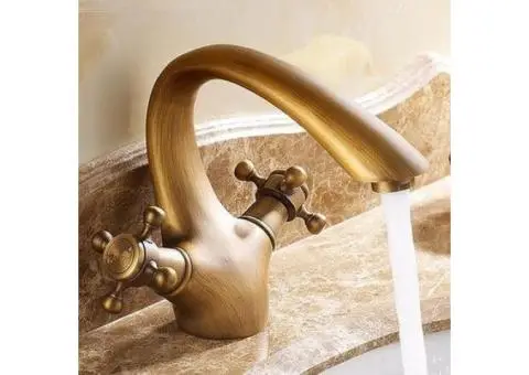 Antique Brass Centerset Two Handles Bathroom Sink Tap T0402A - 1/4