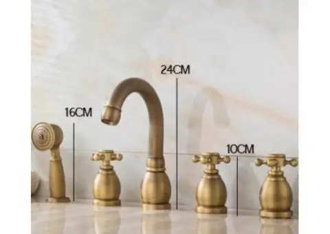 Antique Brass Five-pieces Widespread Tub Tap with Hand Shower BT0328 - 1/3
