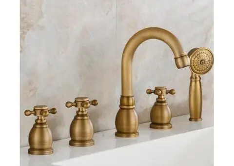 Antique Brass Five-pieces Widespread Tub Tap with Hand Shower BT0328 - 2/3