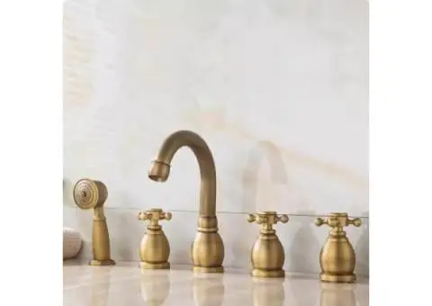 Antique Brass Five-pieces Widespread Tub Tap with Hand Shower BT0328 - 3/3