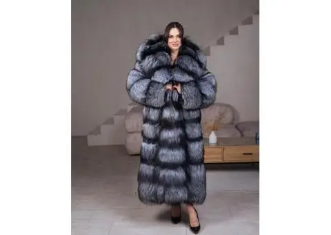Silver-black fur coat - 1/5