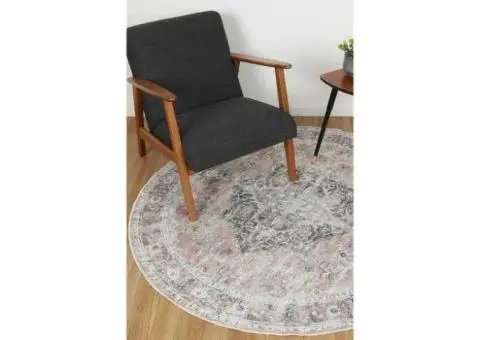 Distressed Vintage Cezanne Terracotta Blue Round Washable Rug