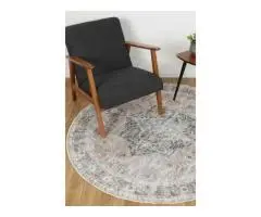 Distressed Vintage Cezanne Terracotta Blue Round Washable Rug