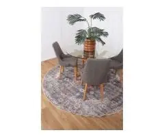 Distressed Vintage Cezanne Rabbit Gray Inca Gold Round Rug