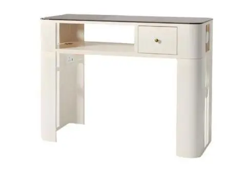 Glass Tabletop Manicure Tables with Metal Base, Freestanding - 39"L x 16"W x 31"H White - 1/6